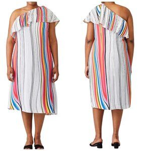 Rachel Roy One Shoulder Rainbow Stripe Midi Dress 0X